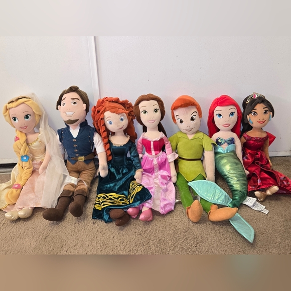 Disney Store Plush Lot 20” Soft Dolls Peter Pan - Little Mermaid And More